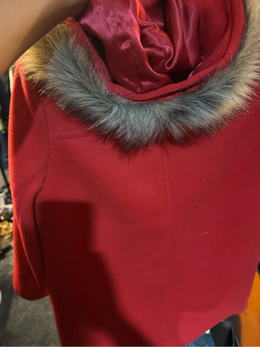 J. Crew Red Wool-Blend Pea Coat with Faux Fur Trim - Picture 6 of 7